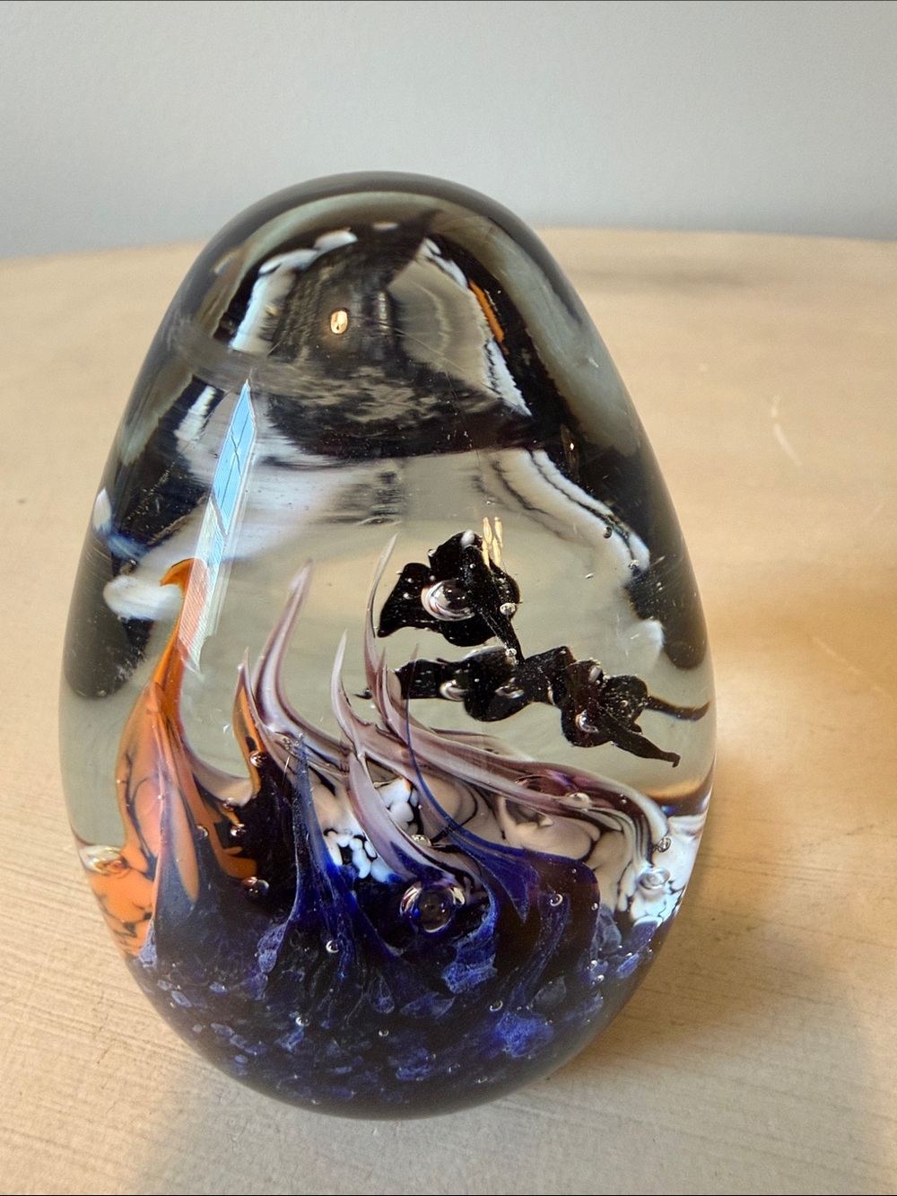 Handcrafted Glass Art Paperweight with Black Bats Orange and Blue Accents EUC - Picture 5 of 8